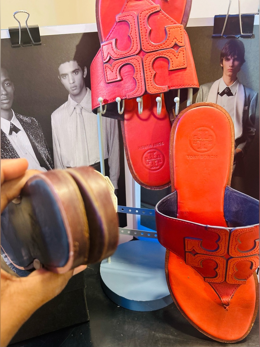 SALE•Tory Burch Red/Black Logo Slide Sandal Duo Bundle(Red/Orange Free w Flaw) - Picture 15 of 16